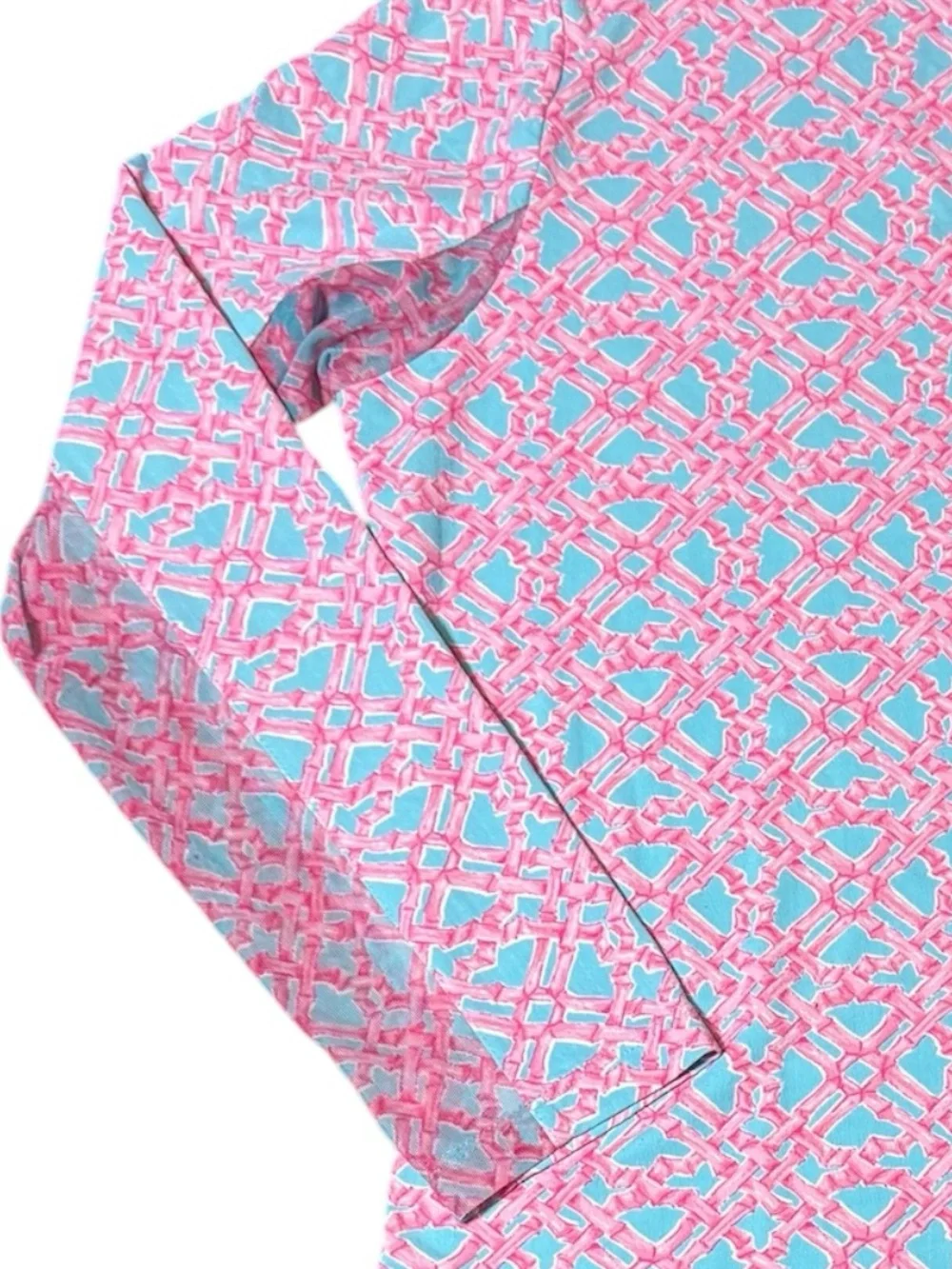 IBKUL Pink and Aqua Geometric Performance Top Semi Sheer Sleeves Women’s Size L
